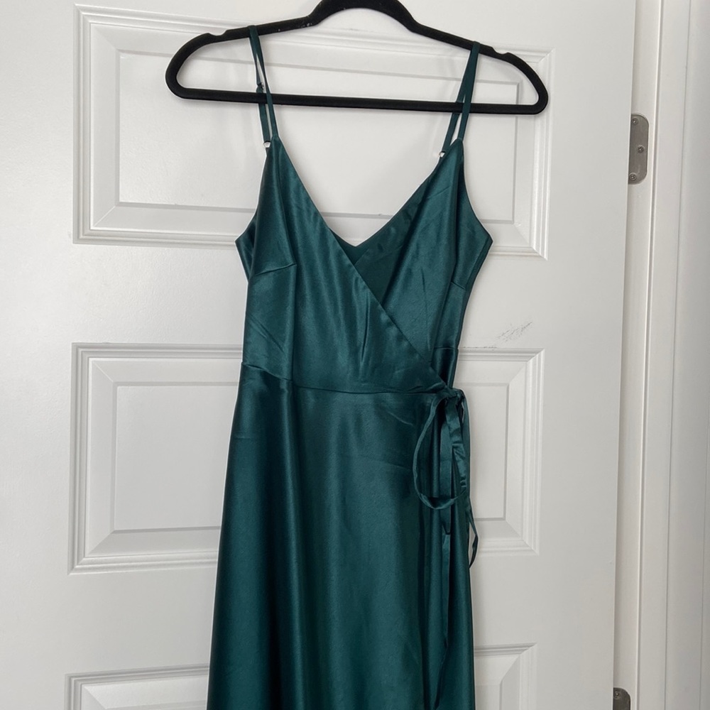 Birdy Grey Satin “Cindy” Bridesmaid Dress in Emerald - XS **PETITE ALTERATIONS**